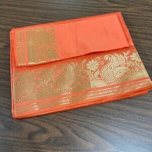 NEW Indian Womens Brocade ART/Artificial Silk Sari SAREE Peachy Orange w/Blouse‎